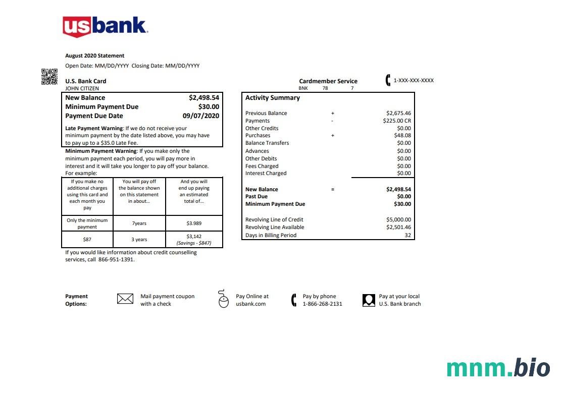 USA U. S. szablon wyciągu bankowego w Excelu i PDF (.xls i .plik pdf) format (3 strony)